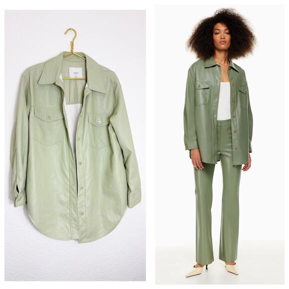 Aritzia Wilfred The Ganna Shirt Jacket Medium Mint Green Vegan Leather Shacket - Picture 1 of 13